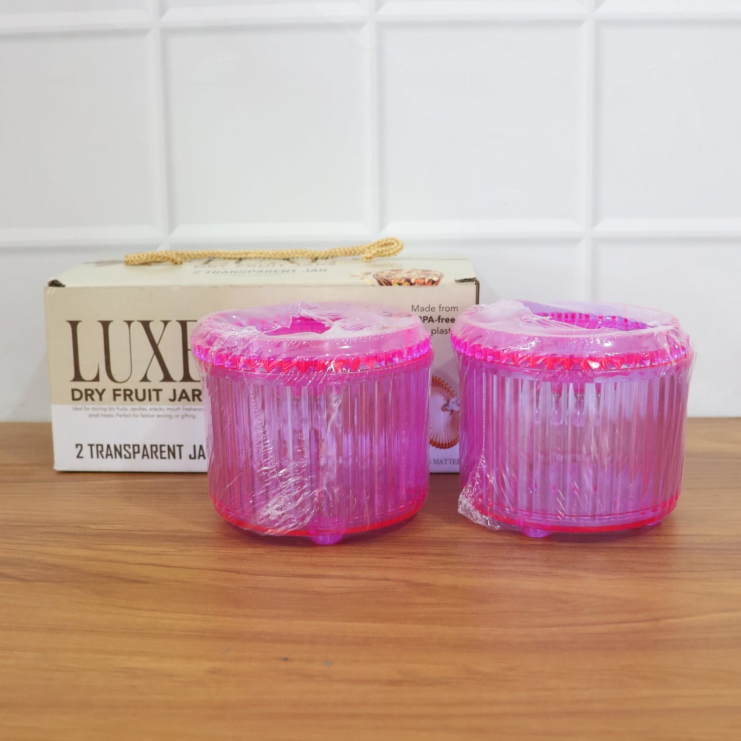 Plastic Luxury Transparent Dry Fruit Storage Jars (2 Pc)