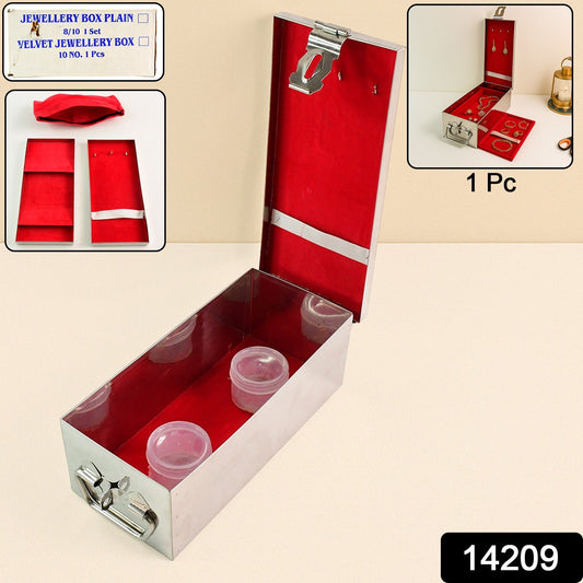 Steel velvet jewellery box with lock red interior open view India