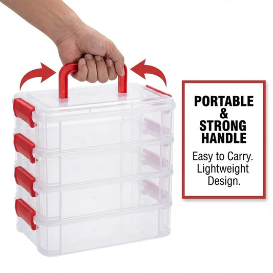 Transparent 4-layer plastic storage box for beads tools and sewing items India