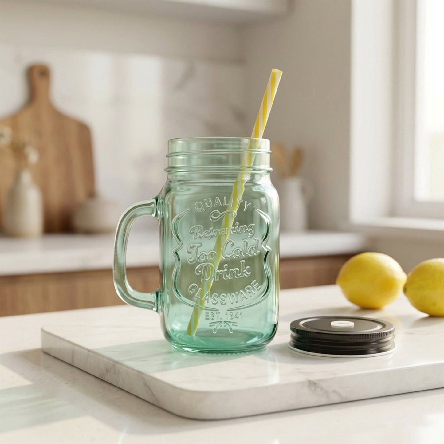 Drinking Cup / Glass / Mug Mason Jar with Handle & Straw
