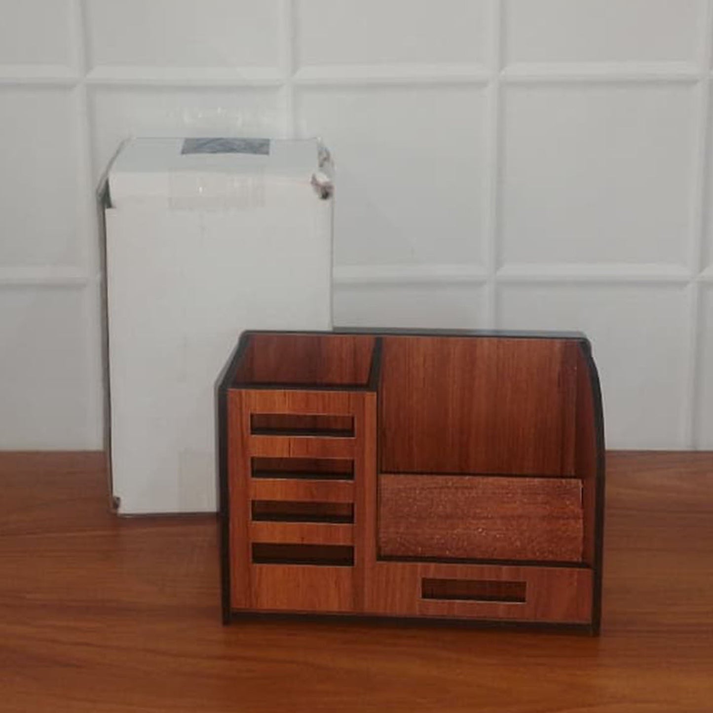 Compact wooden desk storage unit