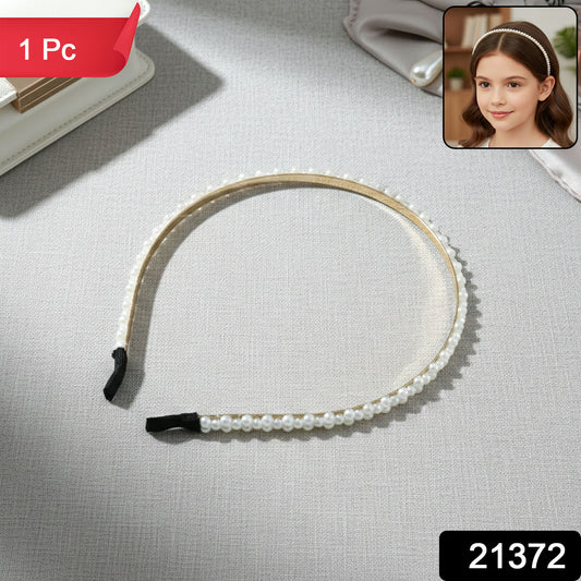 Slim gold tone pearl headband for women