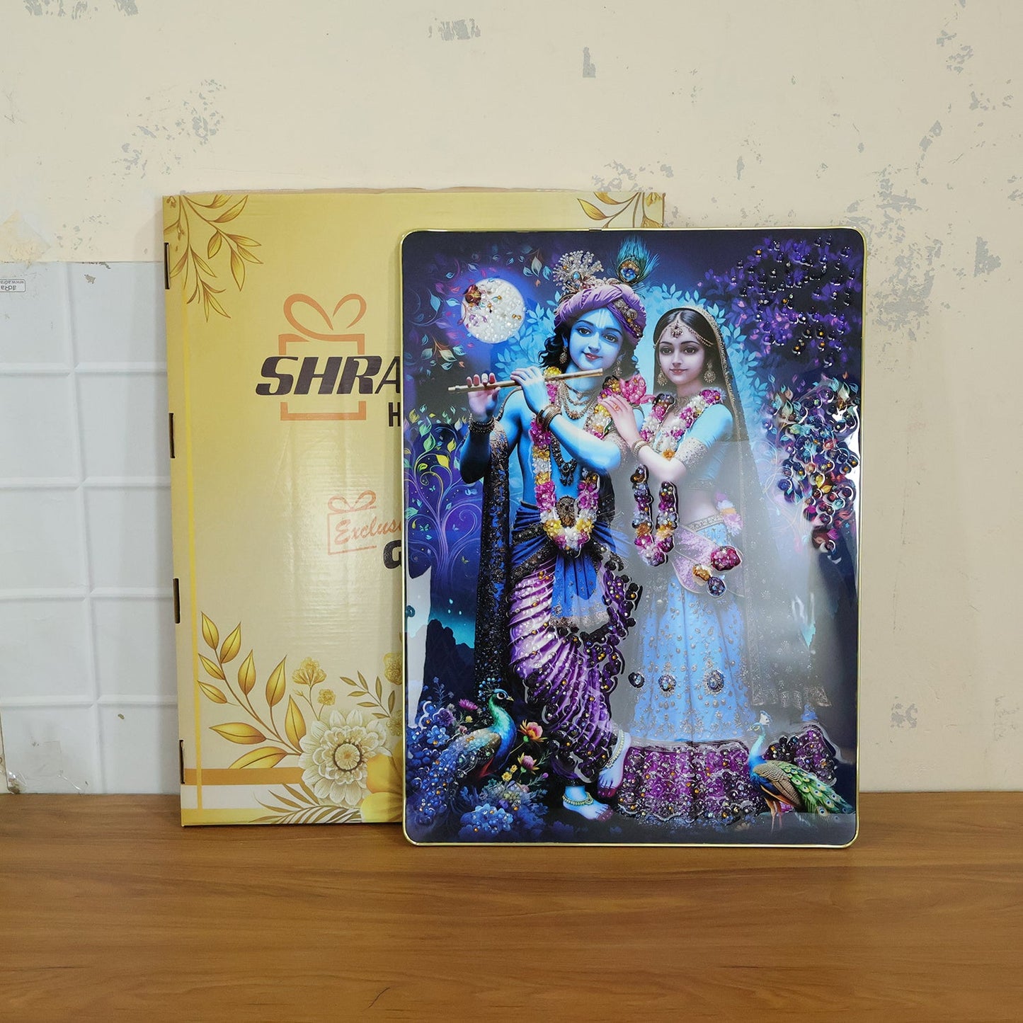 Divine Radha Krishna Moonlight Artistic Wall Frame (1 Pc, 60x45 Cm)