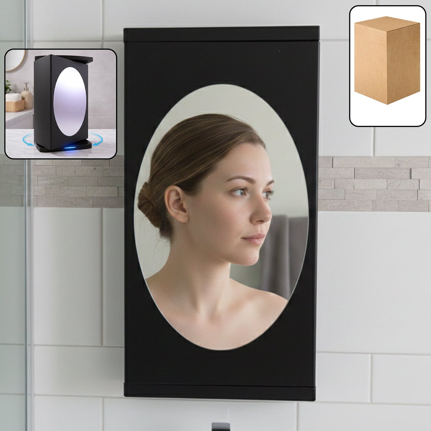 Wall mounted black rotating storage cabinet 22x42 cm