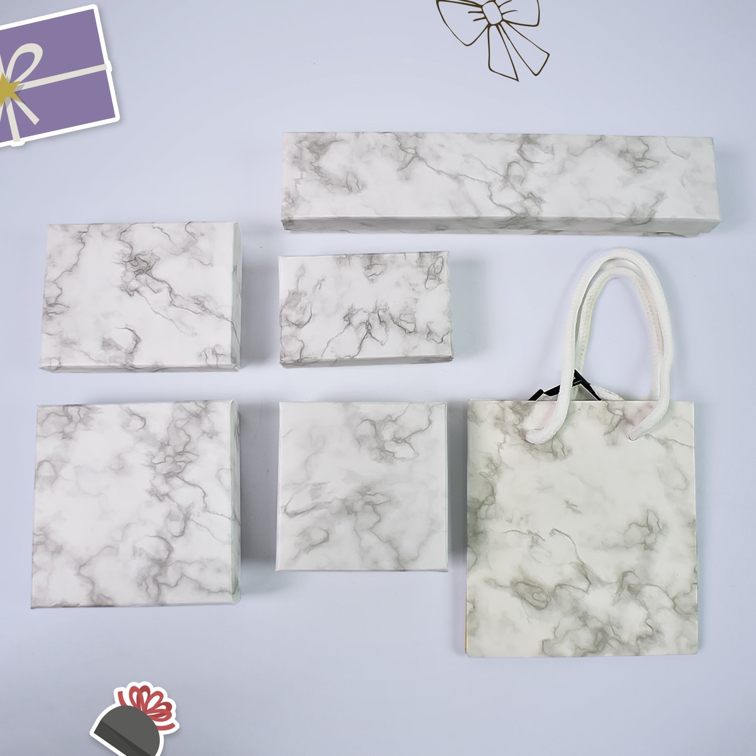 Marble-white cardboard jewellery gift box 7 pcs mix size necklace bracelet India