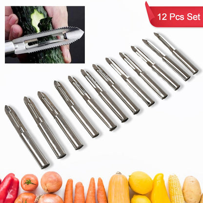 Stainless Steel Peeler Set – Multi-Purpose Handle for Peeling & Shredding (12 Pc)