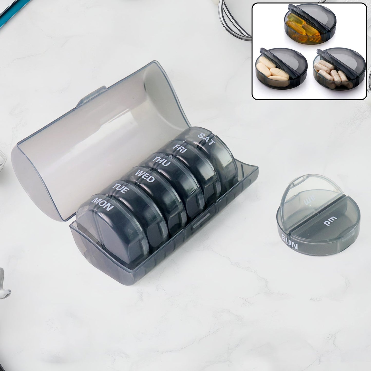 Weekly Pill Organizer 2 Times a Day Travel 7 Day Pill Box