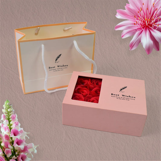 Velvet rose jewellery gift box with lid and 6 preserved roses India