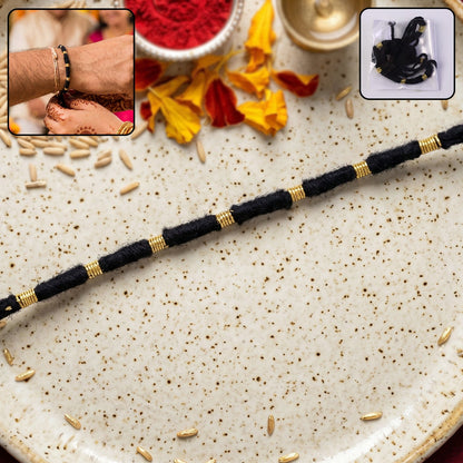 Handmade Black Thread Bracelet Rakhi with Gold Beads (1 Pc)