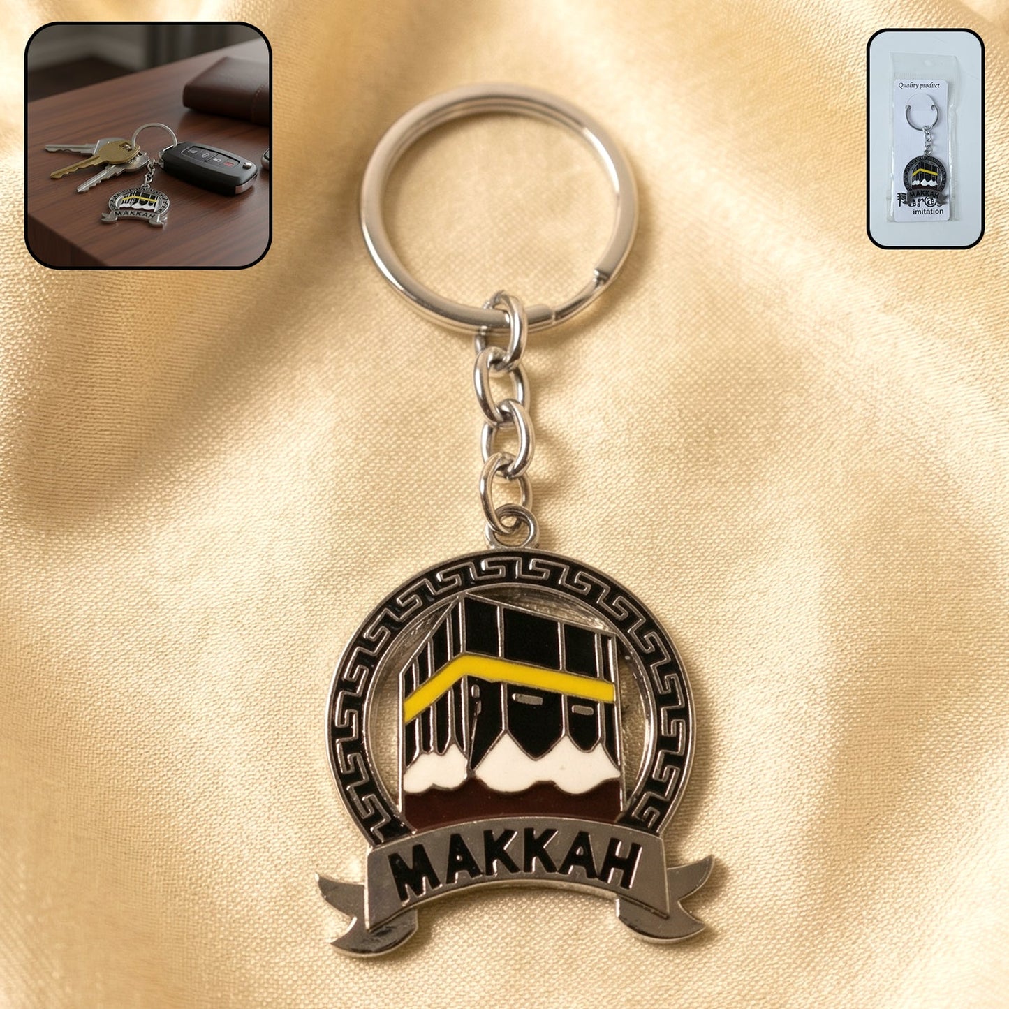 premium Makkah design metal keychain with round pendant