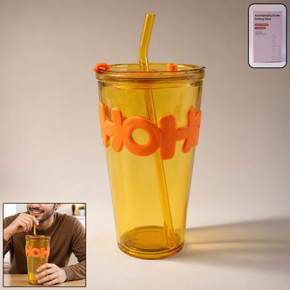 transparent glass tumbler with straw