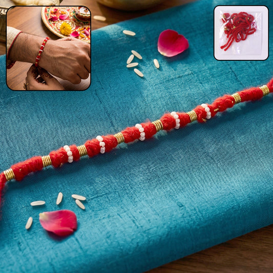 Red Thread Rakhi with White Beads