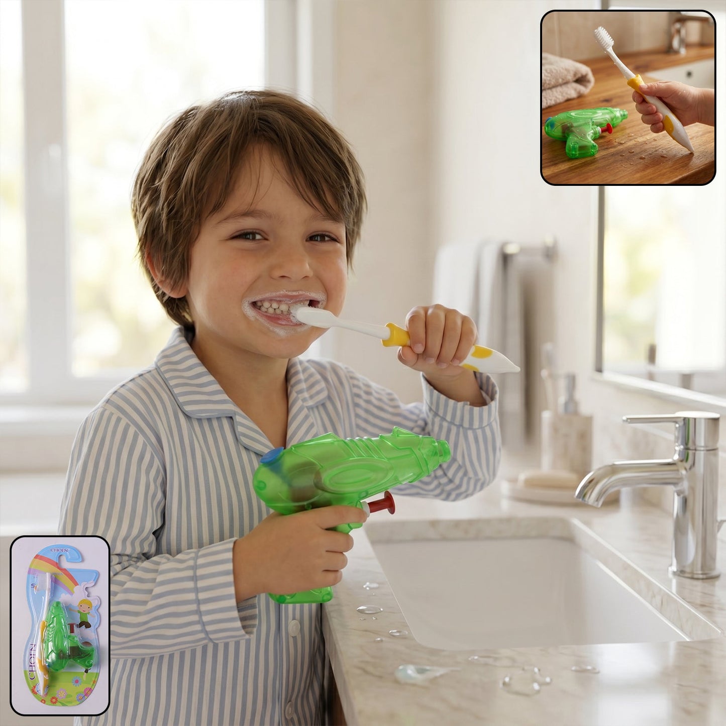 Kids Cartoon Toothbrush with Airplane Toy (2 Pc Set)