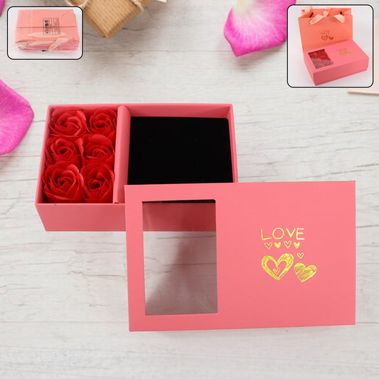 Rose jewellery gift box with lid and 6 roses romantic packaging India