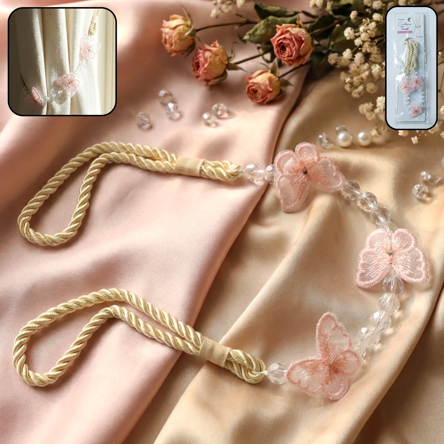Luxury floral beaded curtain tieback