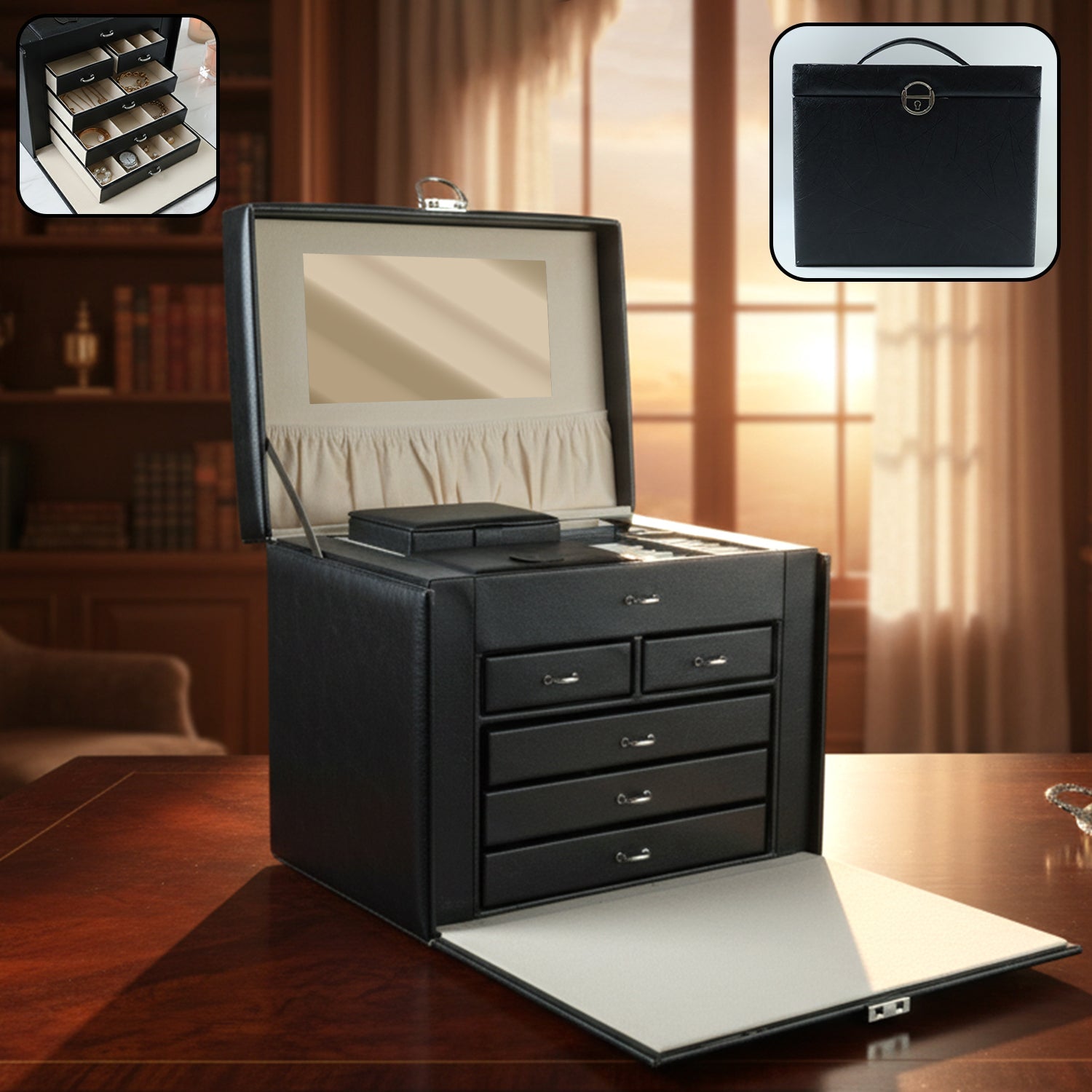Luxury multi-drawer jewellery organizer storage box with mirror and lock India