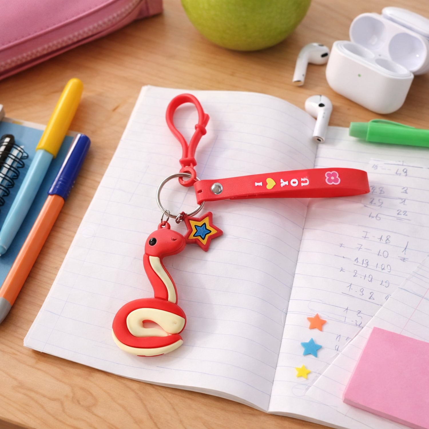 Cute snake shape keychain with strap hook clip