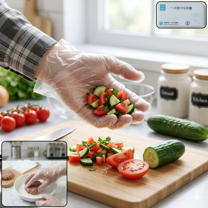 Disposable Small Plastic Gloves, for Kitchen, Food Handling, and Cleaning Tasks (100 Pc)