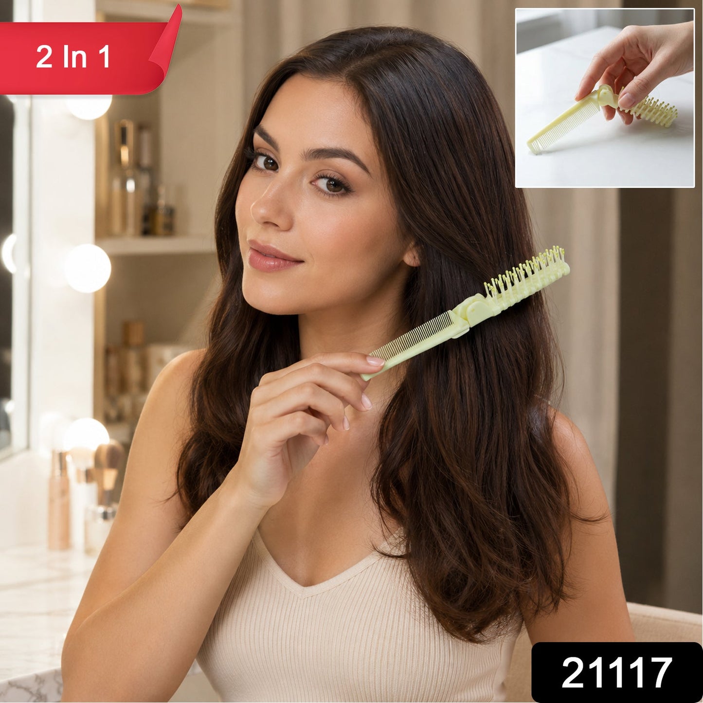 2 In 1 Foldable Hair Comb with Brush (1 Pc)