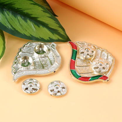 Leaf-Shaped Decorative Pooja Thali - (1 Pc)