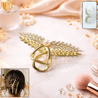 Luxury Leaf Design Pearl Hair Claw Clip for Women (1 Pc / Mix Color)