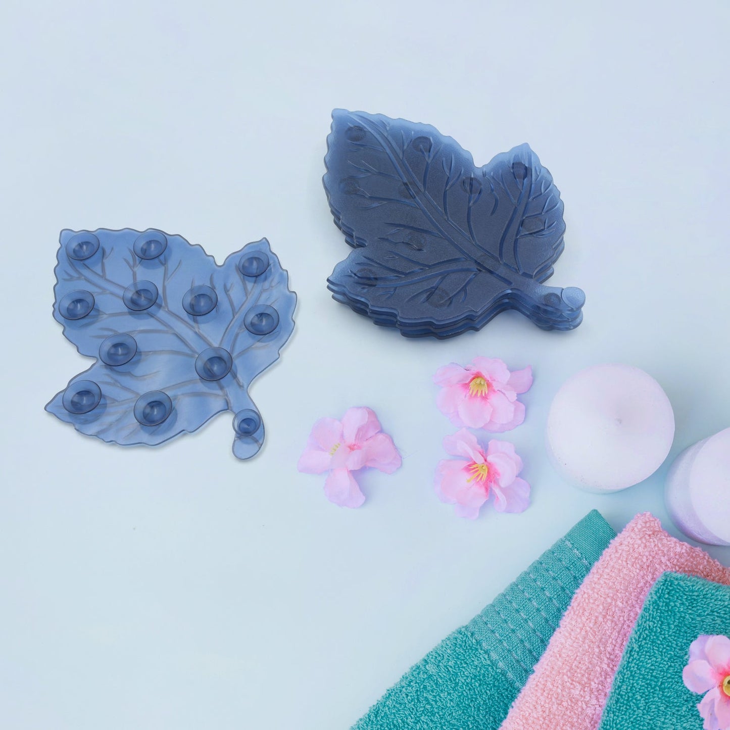 Mini PVC Anti-Slip Bat Mat Baby Non Slip Safety Shower Mats Leaf Shaped 4 Pc Set