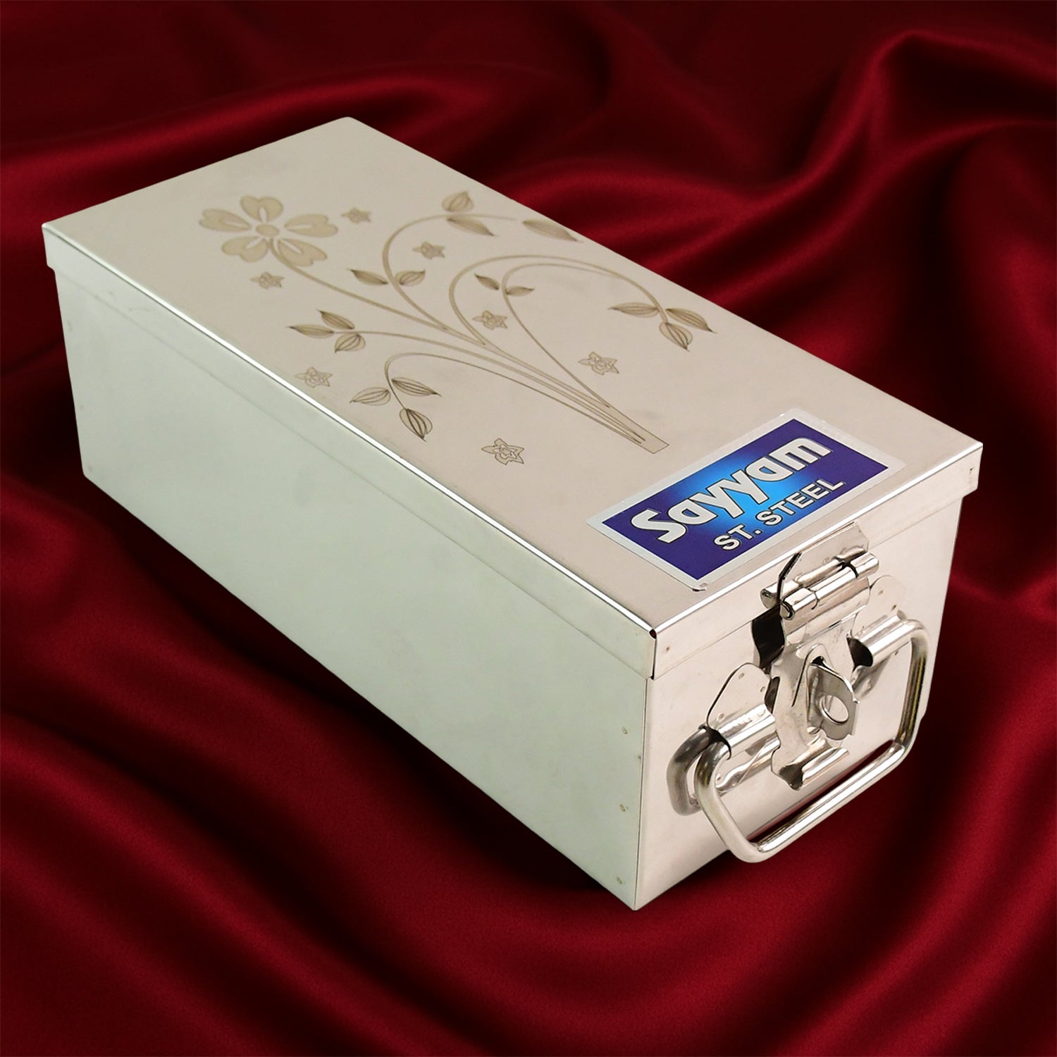 Velvet-lined steel jewellery box top view India