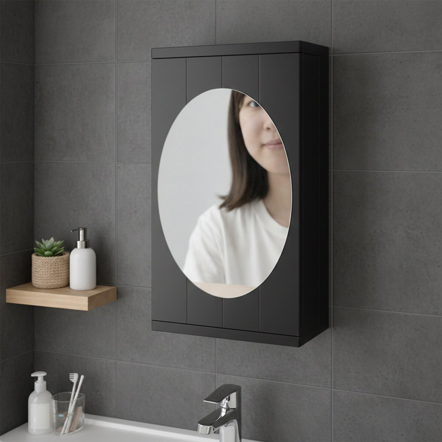 Modern black bathroom organizer cabinet