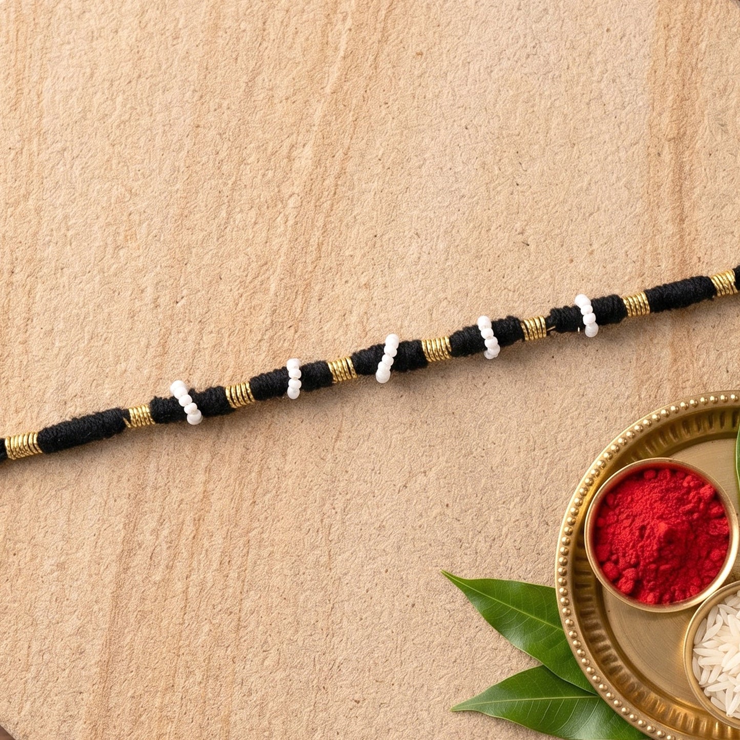Black & White Beaded Thread Rakhi