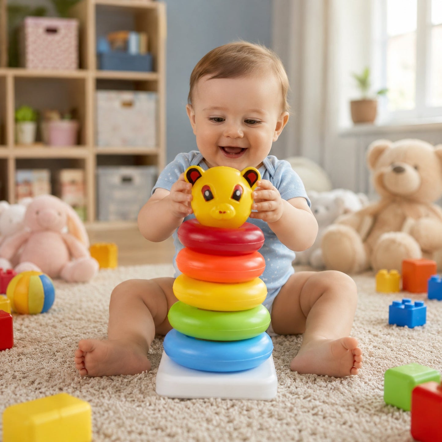 Plastic Baby Kids Teddy Stacking Ring Jumbo Stack Up Educational Toy 1 Set