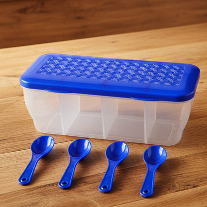 Kitchen Airtight 4-Section Storage Container / Pickle Jar 4 Spoons (1 Pc / Mix Color)