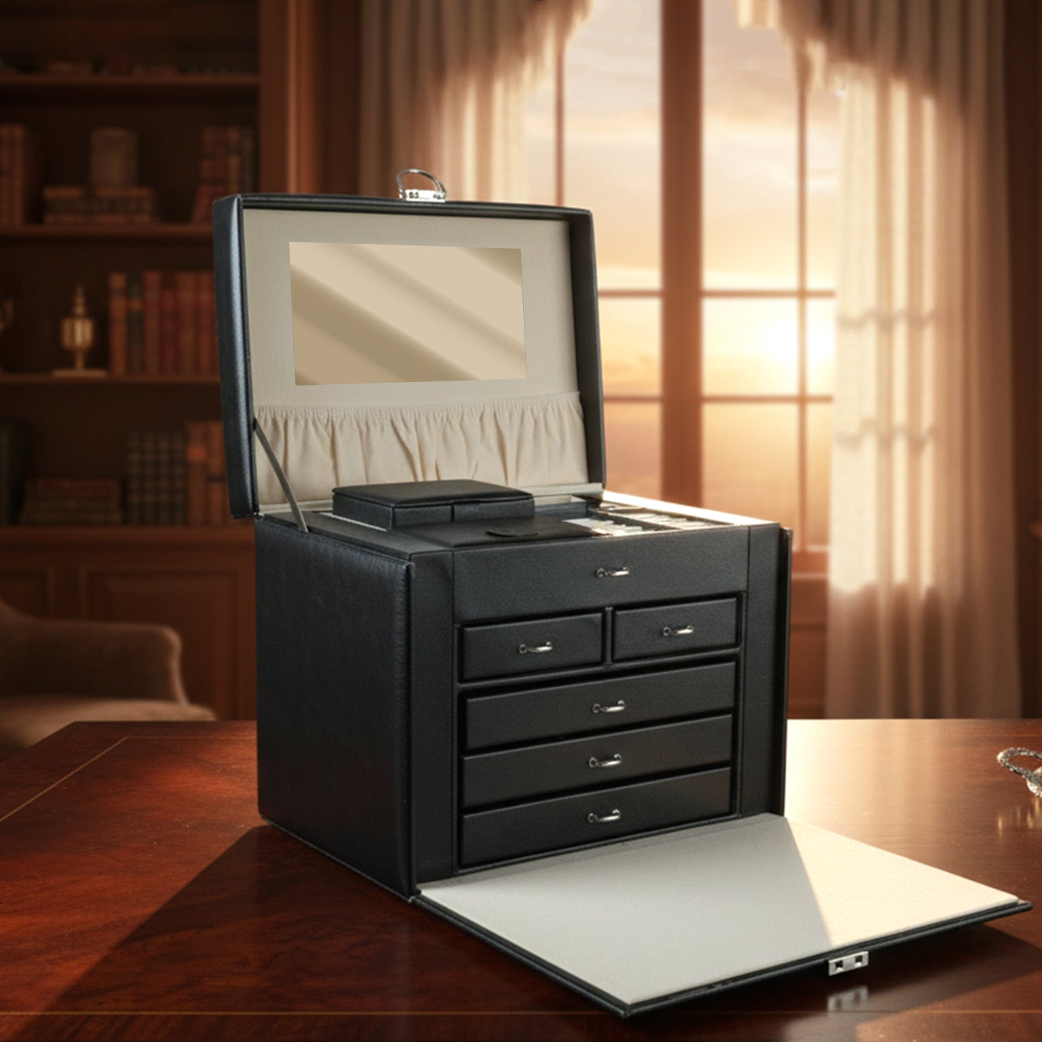 Luxury jewellery storage box with mirror side view India