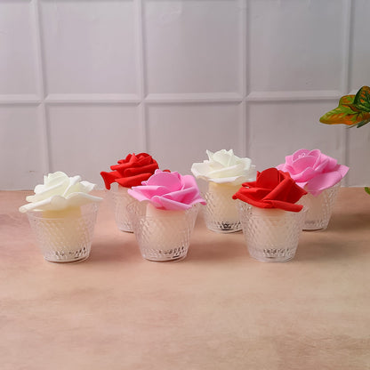 LED Rose Flower Decorative Flameless Tealight Candles - (6 Pc / Set)