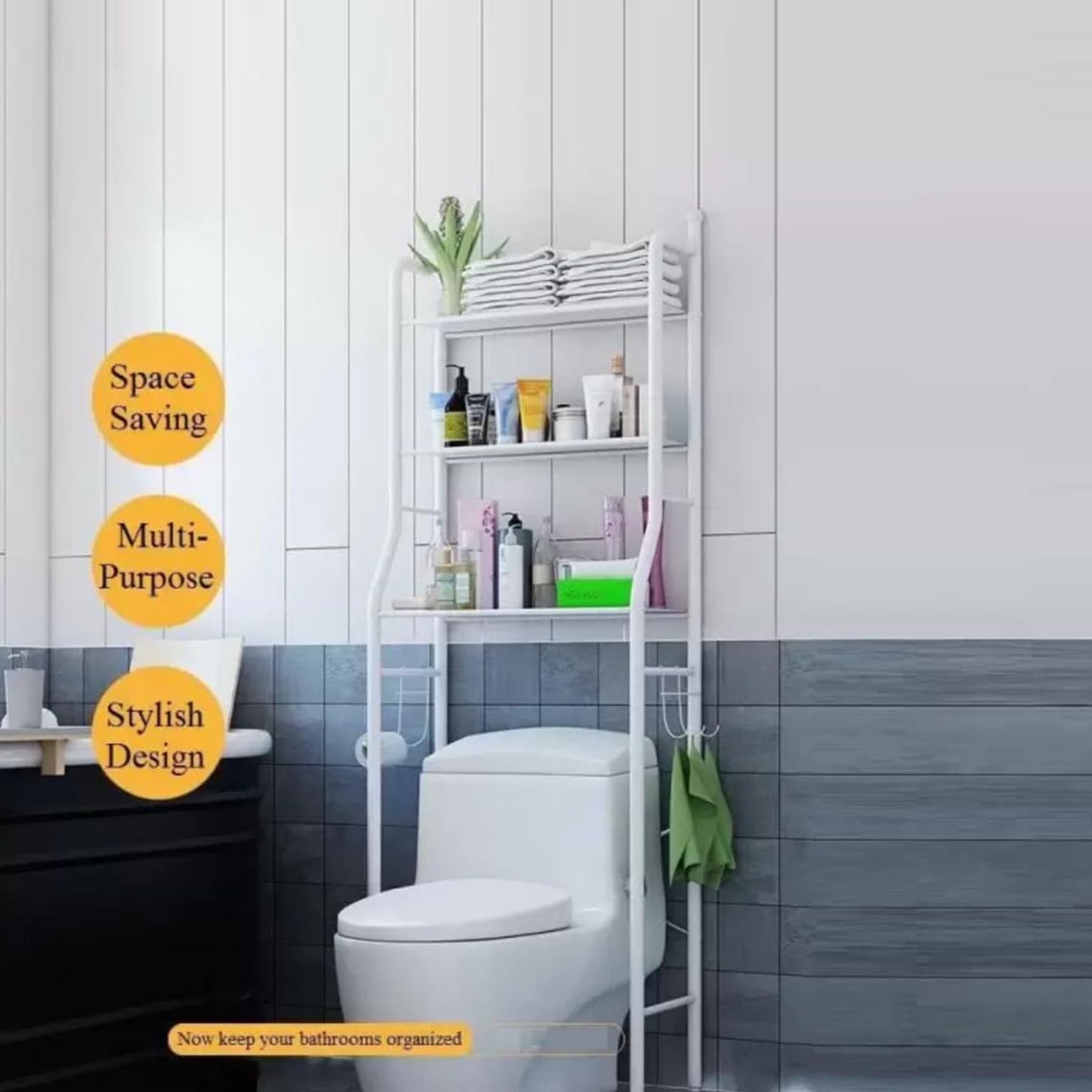 Multi Layer Toilet Storage Rack Metal Bathroom Laundry Room Basin Floor Stand