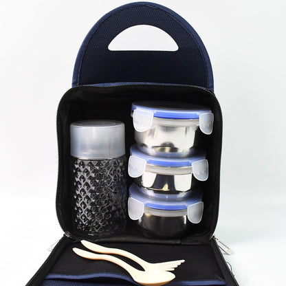 Compact Stainless Steel Airtight Lunch Box Set - 4 pcs (3 Leakproof 1 Bottle)