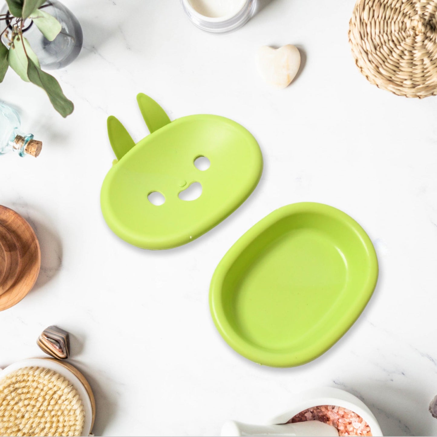 Soap Box  Cute Rabbit Shape Double Bowl Plastic Rack Storage