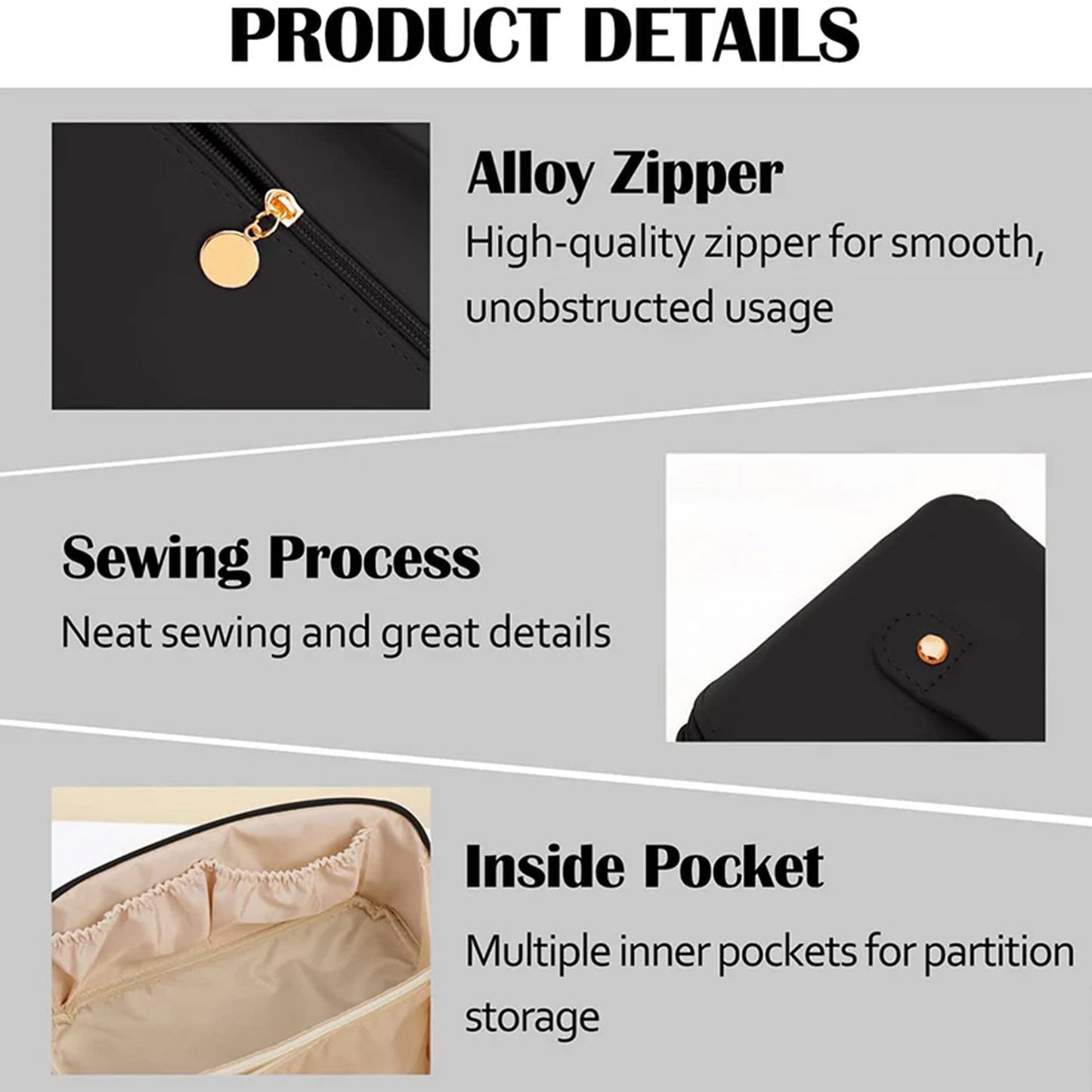 Premium Black Travel Makeup & Toiletry Organizer Pouch with Zipper & Handle (1 Pc)