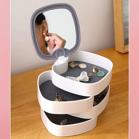4-layer 360-degree rotating jewellery box with mirror and multicolour compartments India