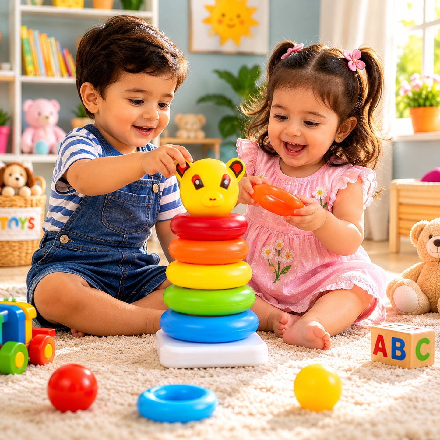 Plastic Baby Kids Teddy Stacking Ring Jumbo Stack Up Educational Toy 1 Set