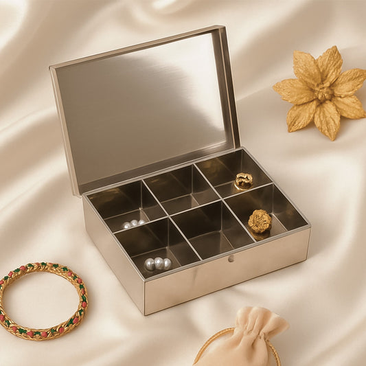 Stainless steel jewellery storage box 6 compartments for bangles and rings India