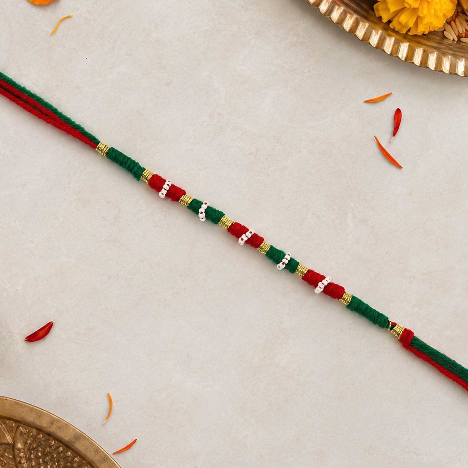Cotton Thread Rakhi Red Green & White 