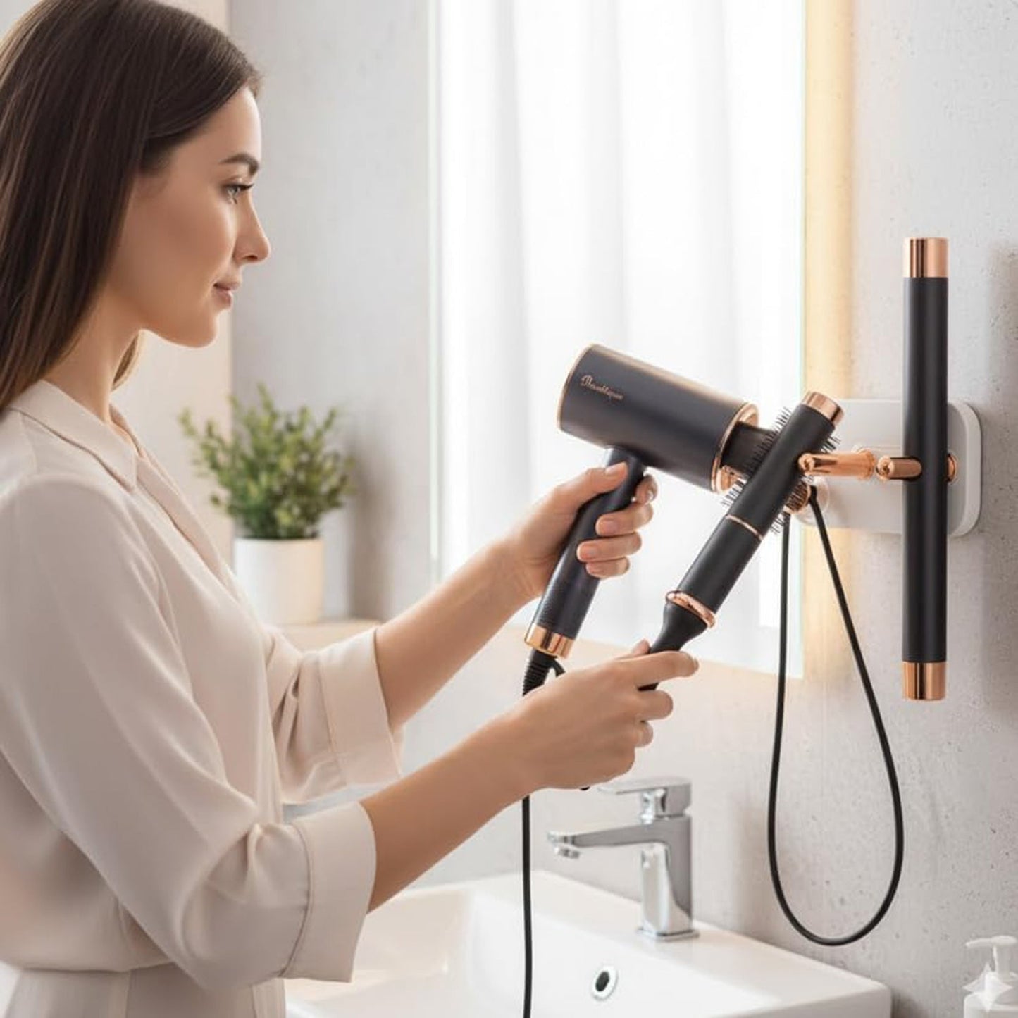 Wall Mount Hair Dryer Holder Stand Heat Resistant Blow Dryer Holder (1 Pc)