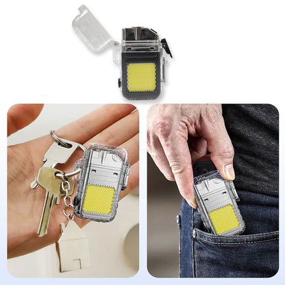  USB Rechargeable Electric Lighter 3 Modes COB Flashlight - specs detail shot