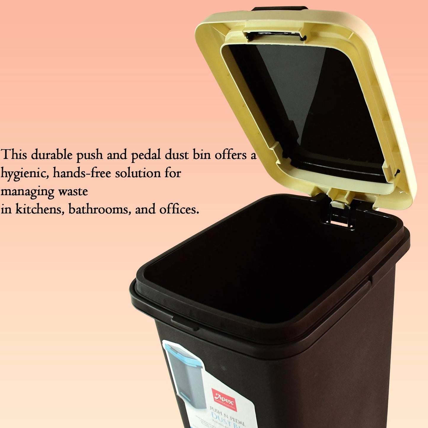  Apex Push N Pedal Plastic Dustbin 10L Capacity - specs detail shot
