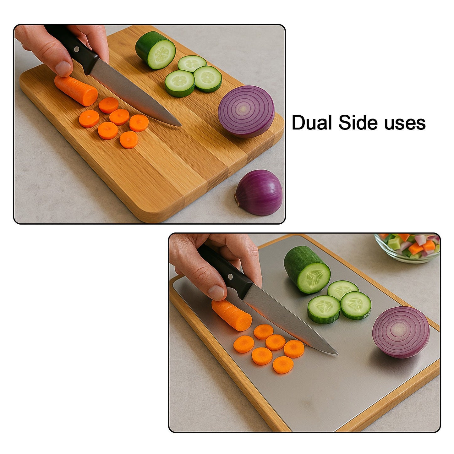 Apex Steel Oak Medium Cutting Board with Wooden Handle (1 Pc)