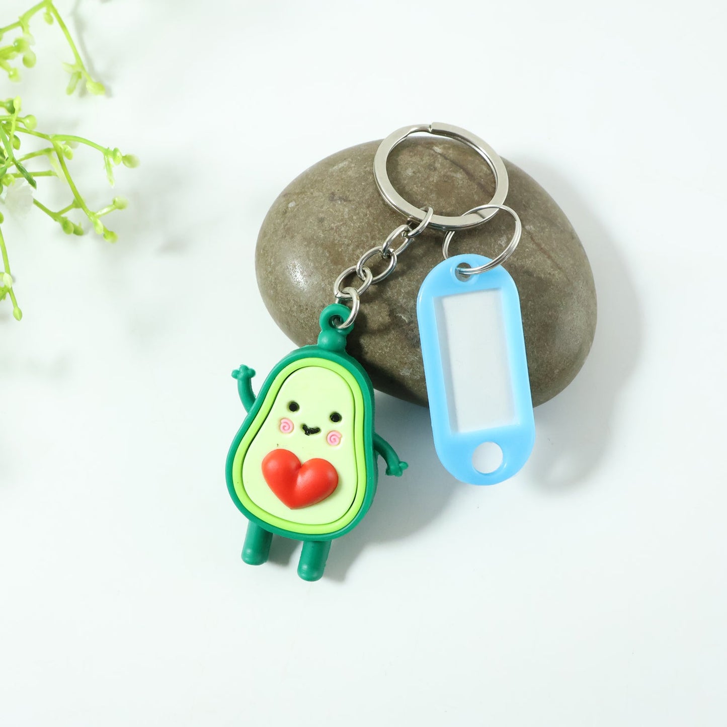 Cute Avocado Cartoon Keychain with Name Tag Holder (1 Pc)