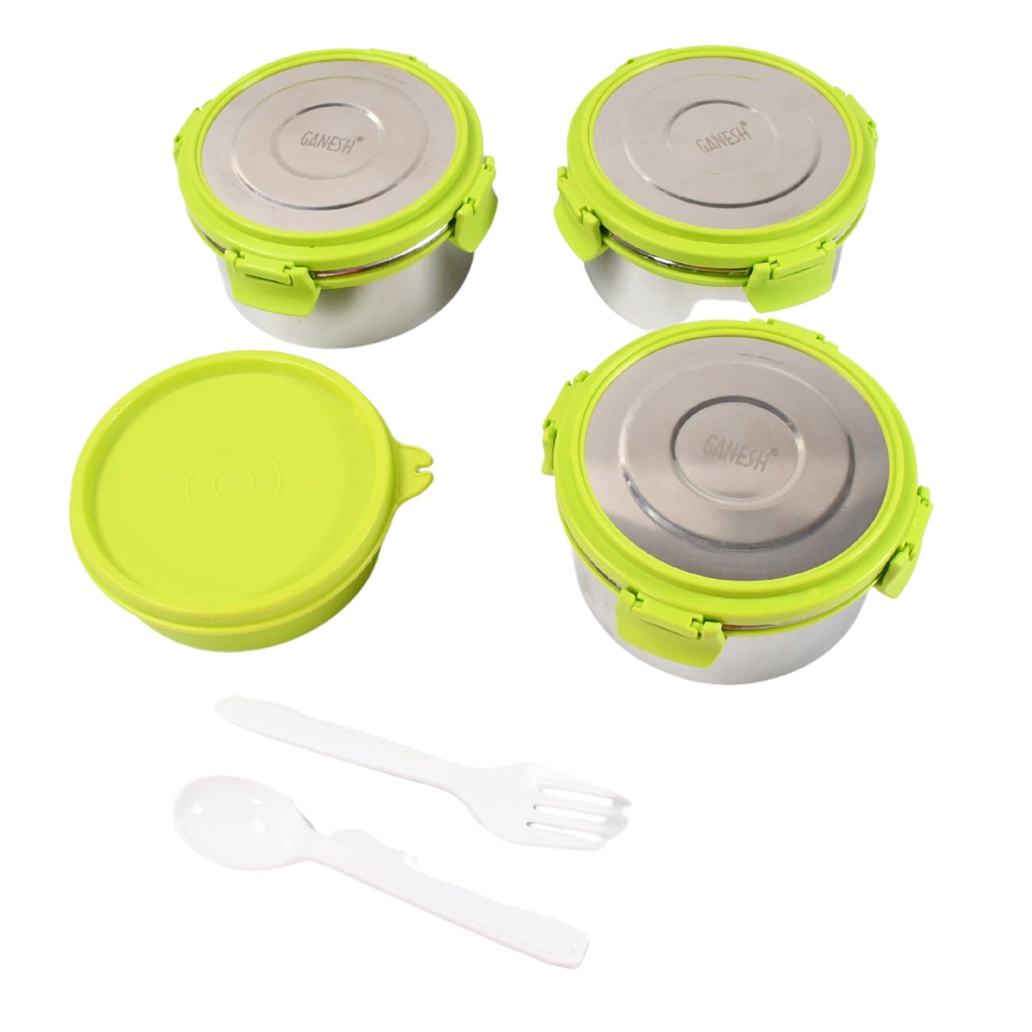 Stainless Steel Tiffin Lunch Box Container / Dabba with 4 Side Clip Lock Lid