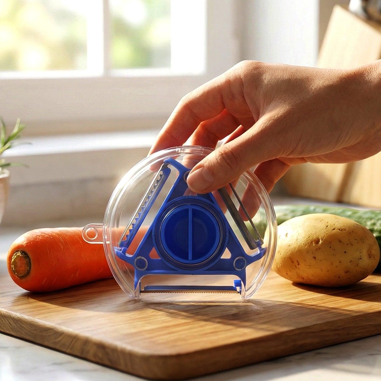 Sharp blade kitchen peeler for quick food prep