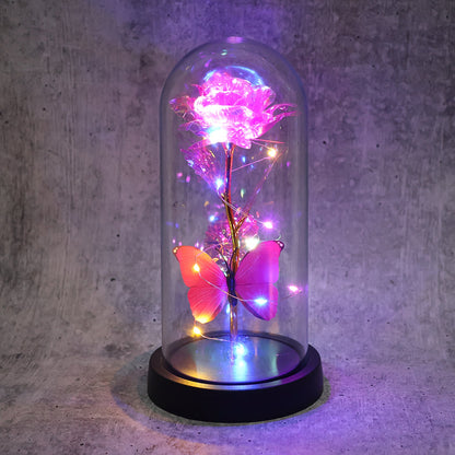LED Decorative Rose with Butterfly in Transparent Plastic Dome (1 Pc)