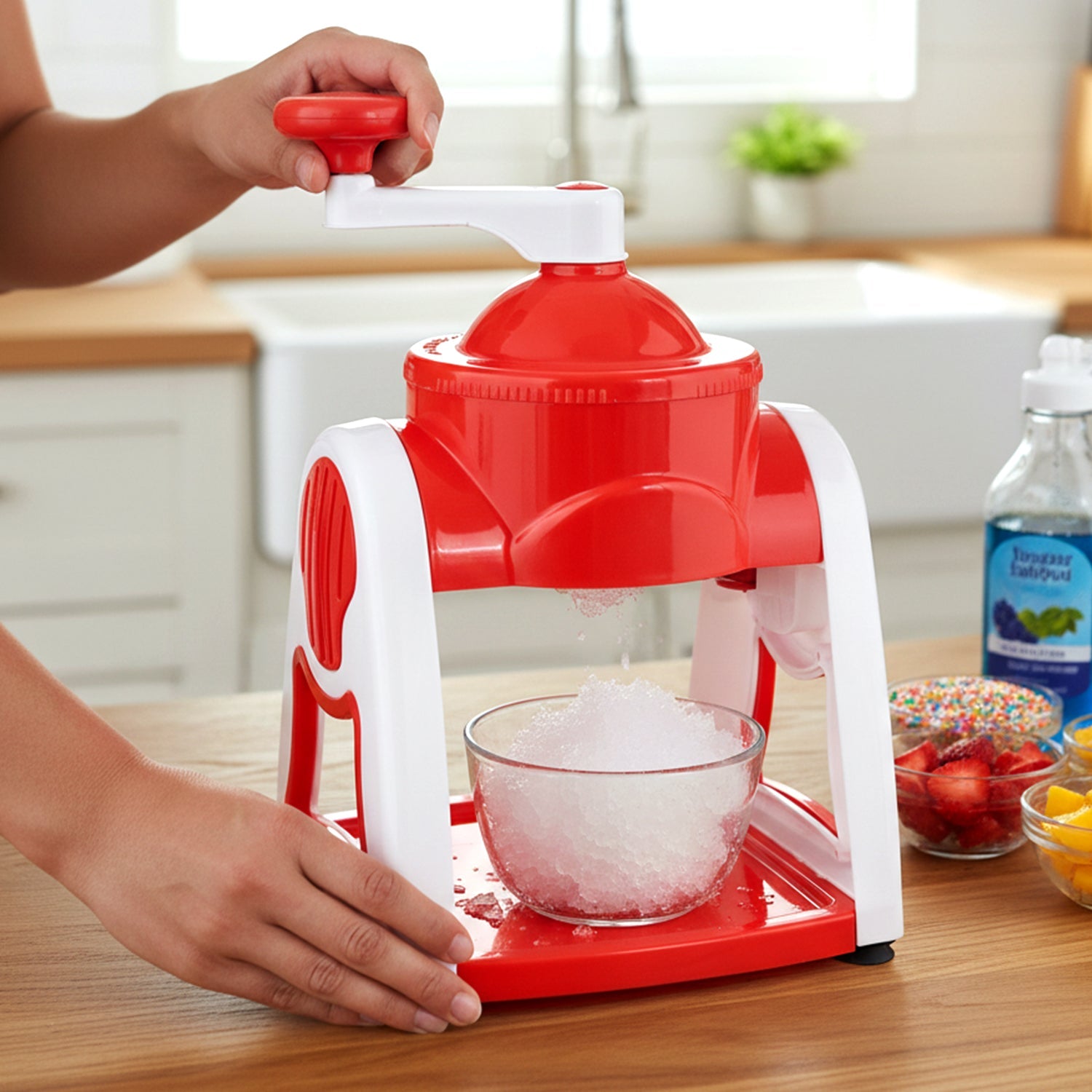 Red manual ice crusher machine